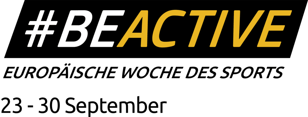 Schwarzer Hintergrund mit dem Text "#BEACTIVE" in gelber und weißer Schrift.